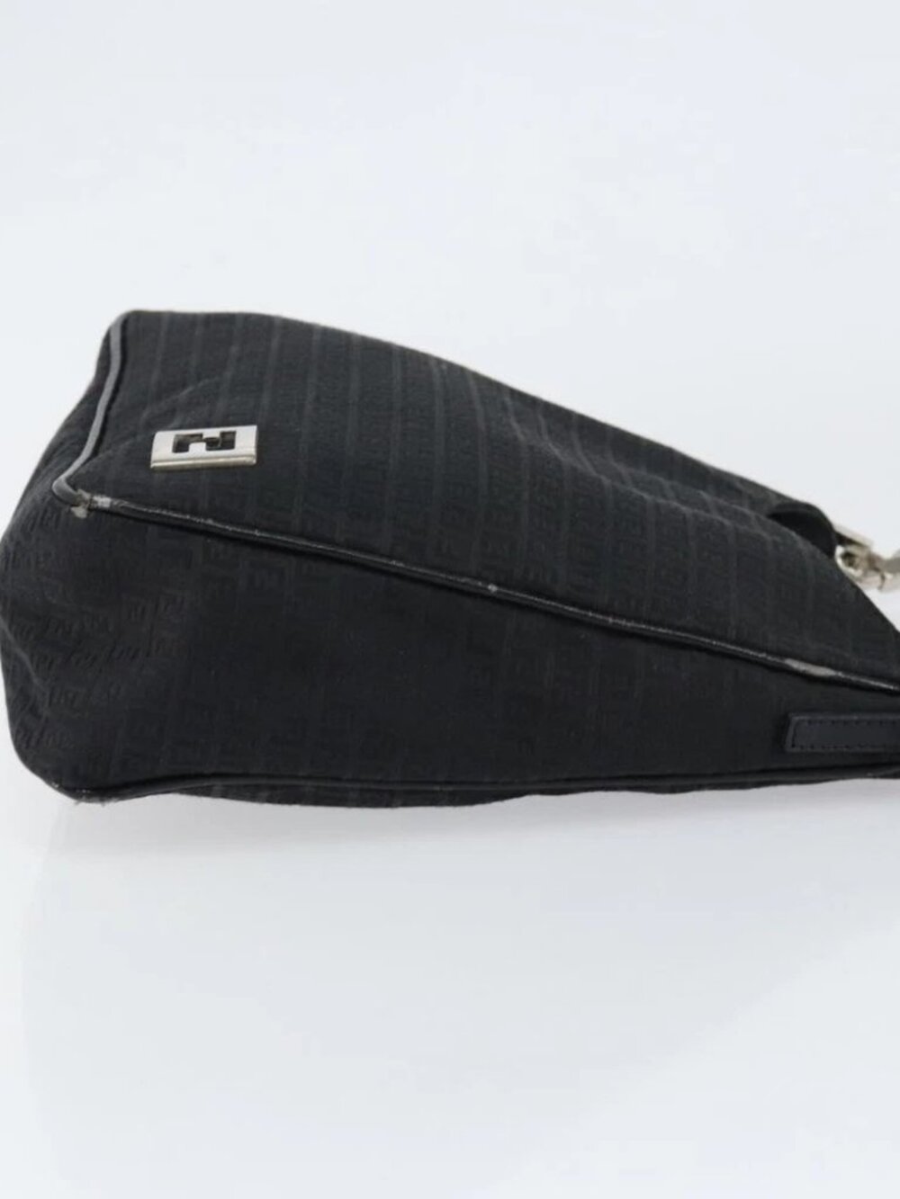 FENDI Zucchino Canvas Shoulder Bag Black Silver - Picture 5 of 16